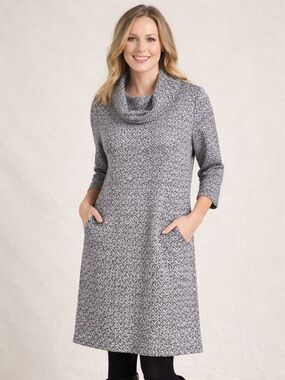 North Style Cowl Neck 3/4 Sleeve Black and White Herringbone design Size Medium